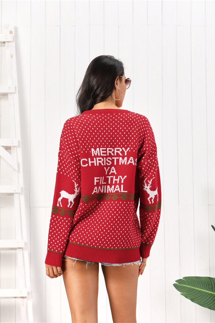 Deer Letter Xmas Dots Loose Sweater